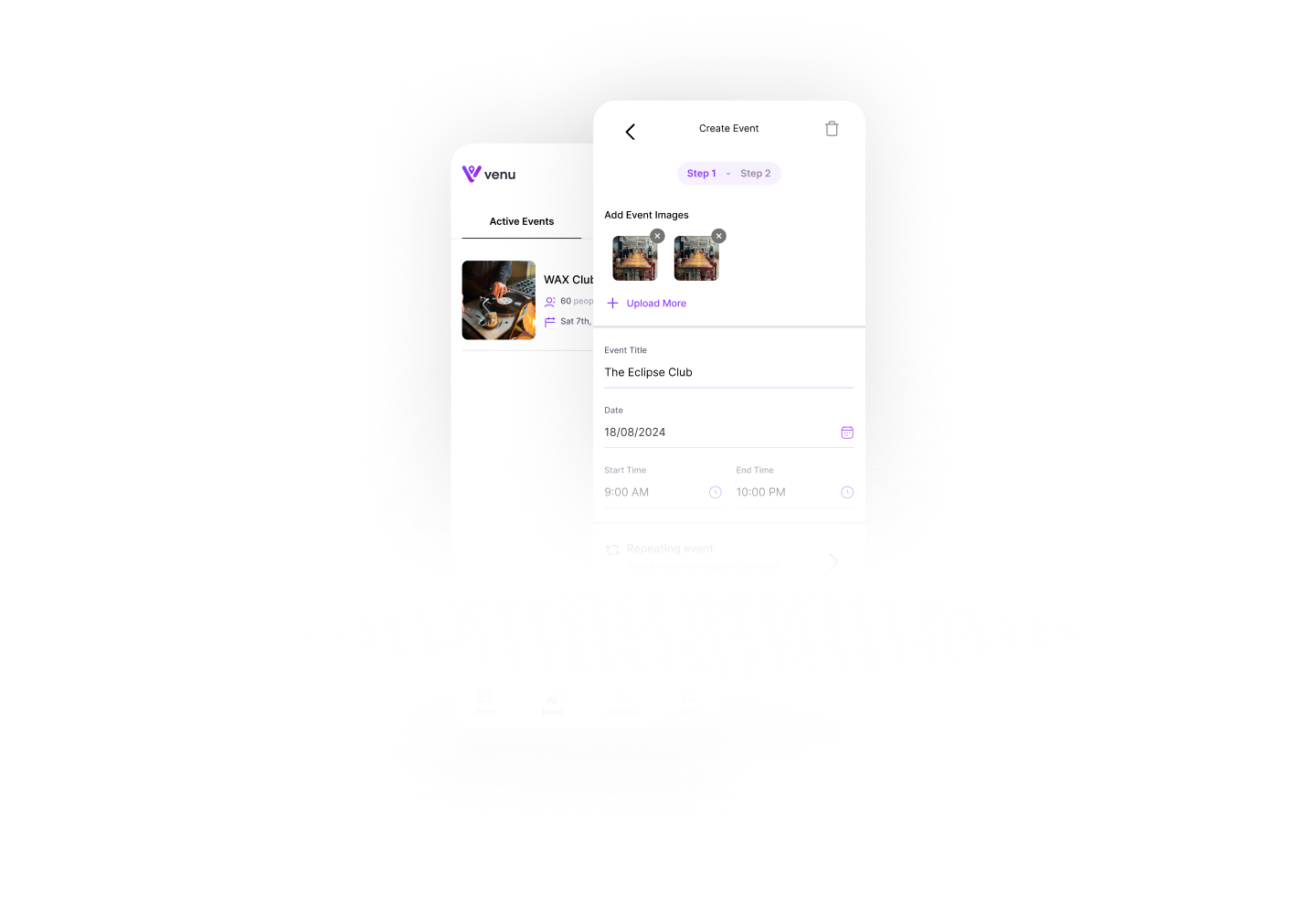 Create event screens